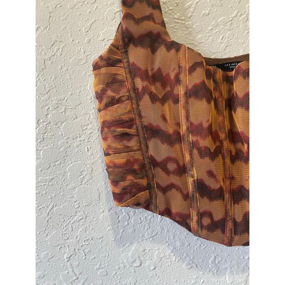 Zara Women’s Tulle Corset Top in Brown & Orange, size S Boho Party - Picture 4 of 8